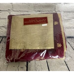 NEW Bollywood Saree Indian Wedding Burgundy Gold Embroidered